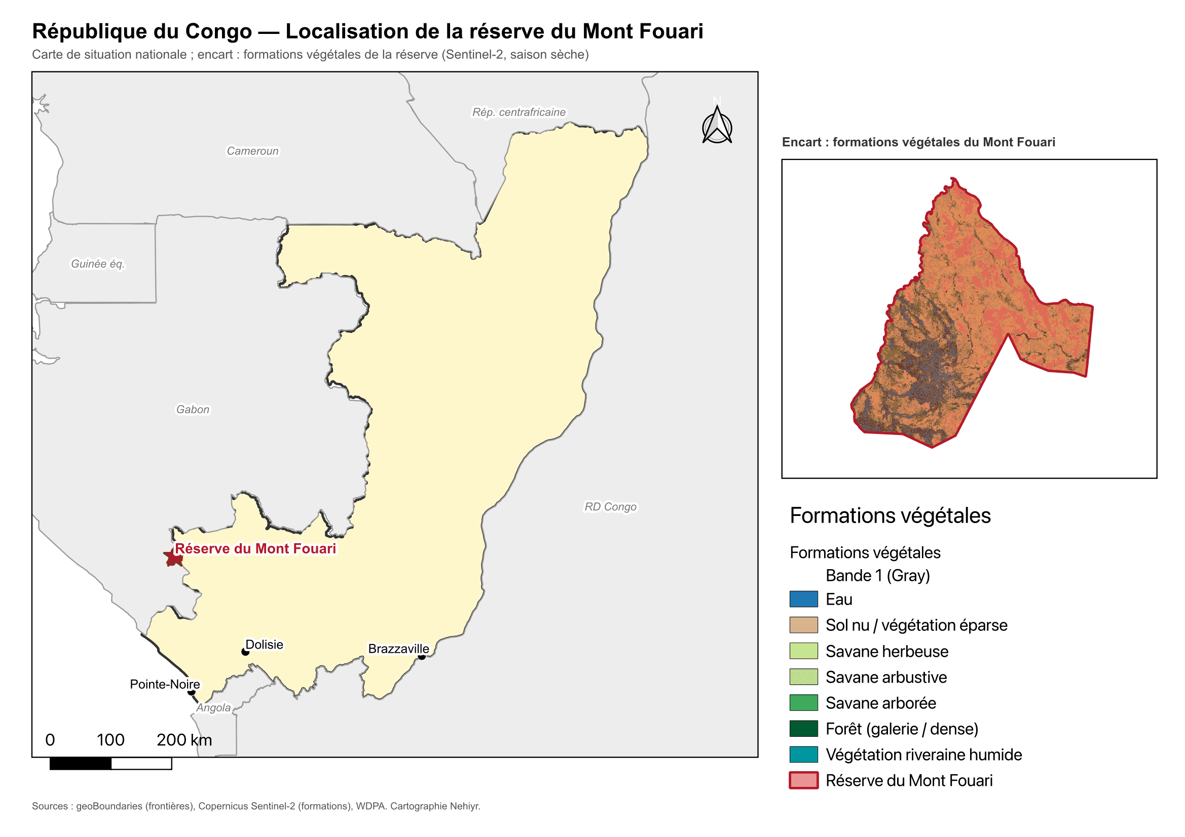 Localisation de la réserve du Mont Fouari en République du Congo