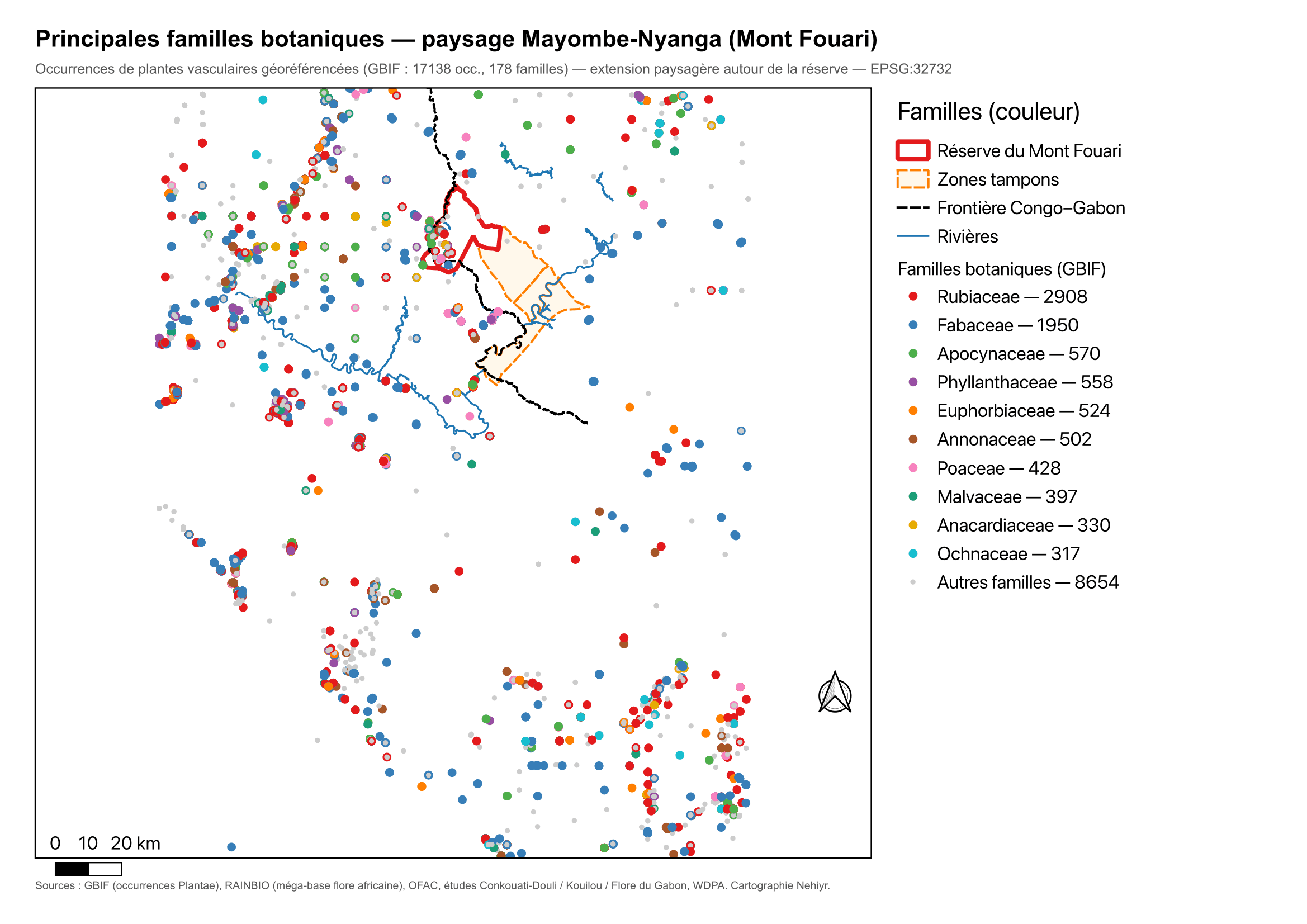 Carte des principales familles botaniques